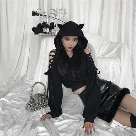Kawaii Black Cat Hoodie