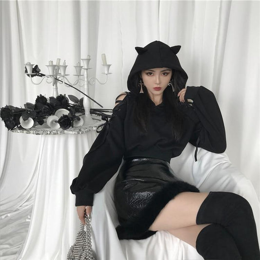 Dark kawaii Black Cat Hoodie