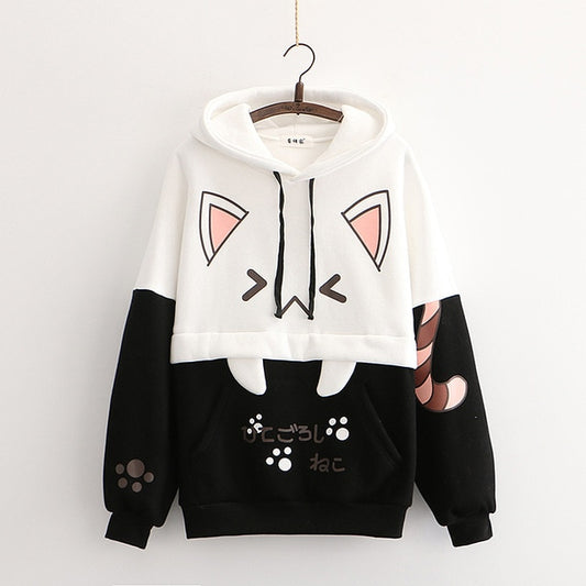 Kawaii Black and White Harajuku Neko Hoodie
