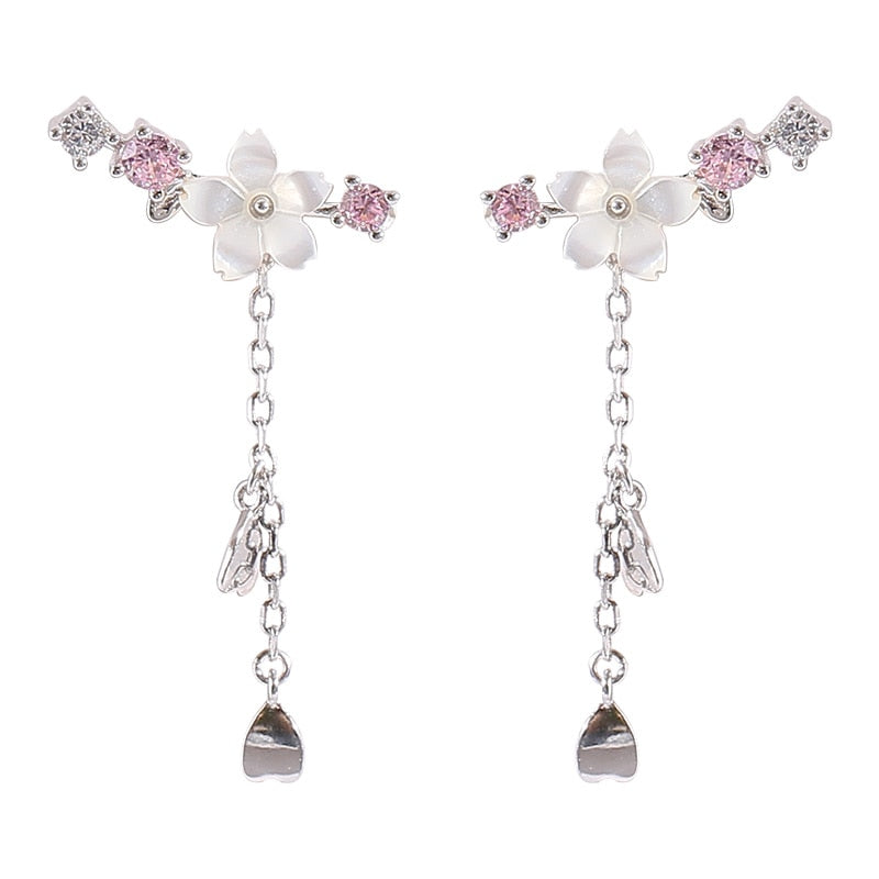 Cherry Blossom Drop Charm Earrings Up Close