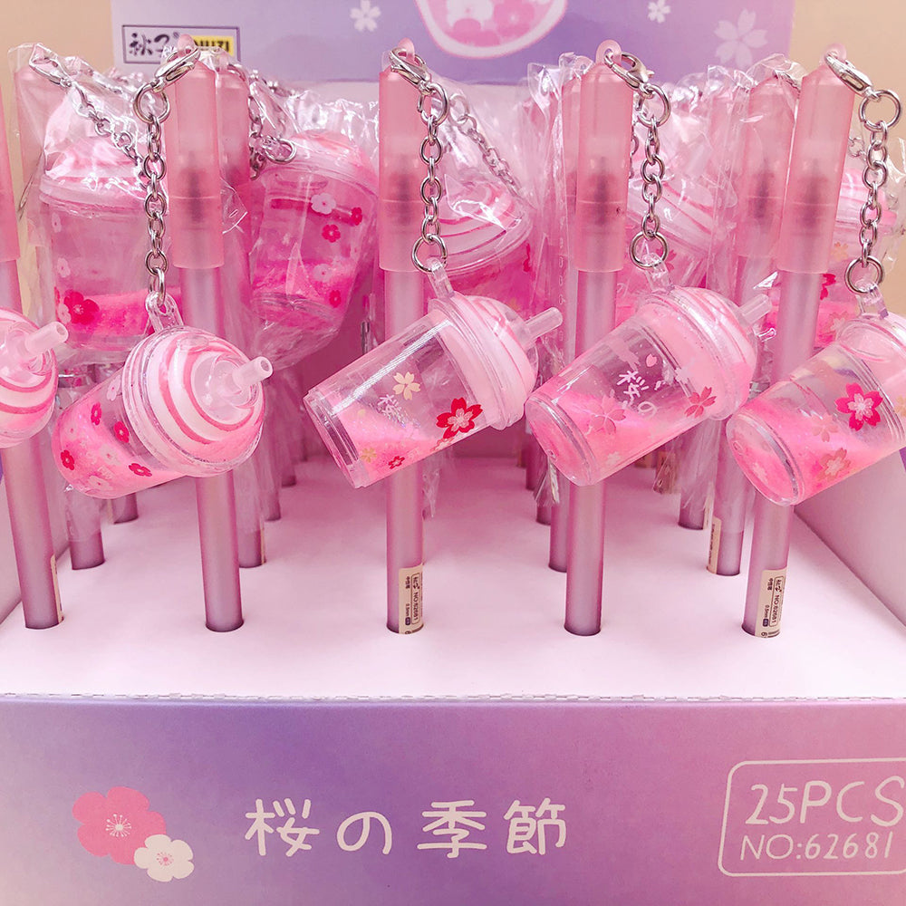 Kawaii Sakura Milk Tea Gel Pens Up Close