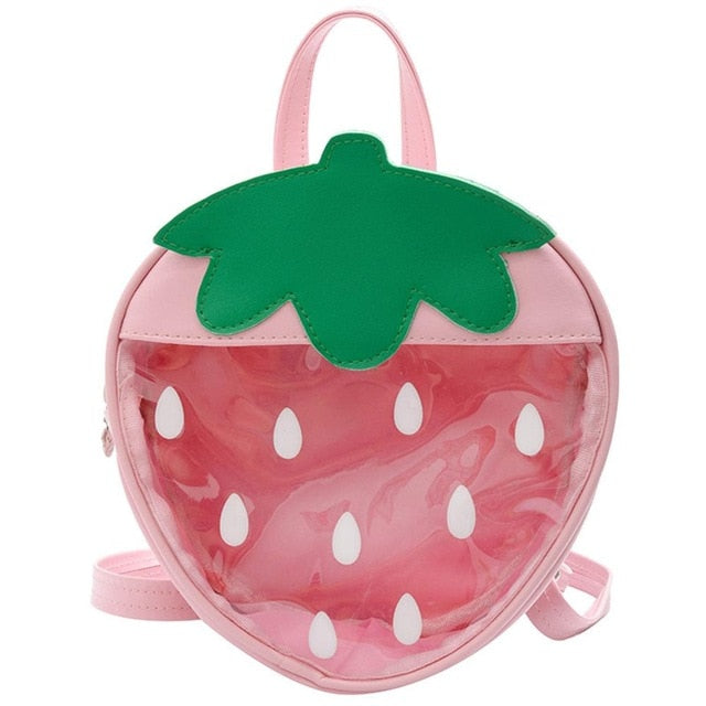 Kawaii Transparent Strawberry Backpack in Pink