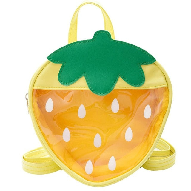 Kawaii Transparent Strawberry Backpack in Yellow