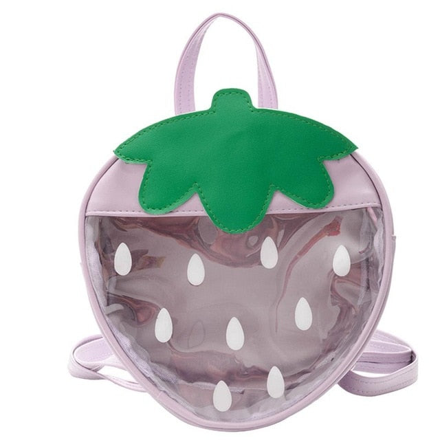 Kawaii Transparent Strawberry Backpack in Purple