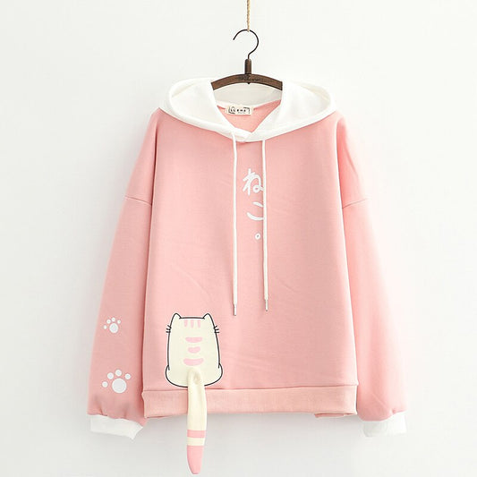 Kawaii Pink Cat Tail Hoodie