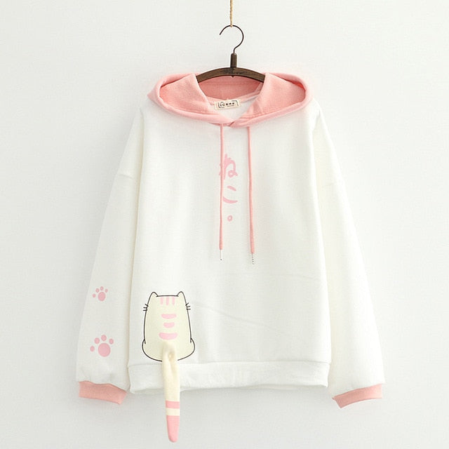 Kawaii Pink and White Cat Tail Hoodie