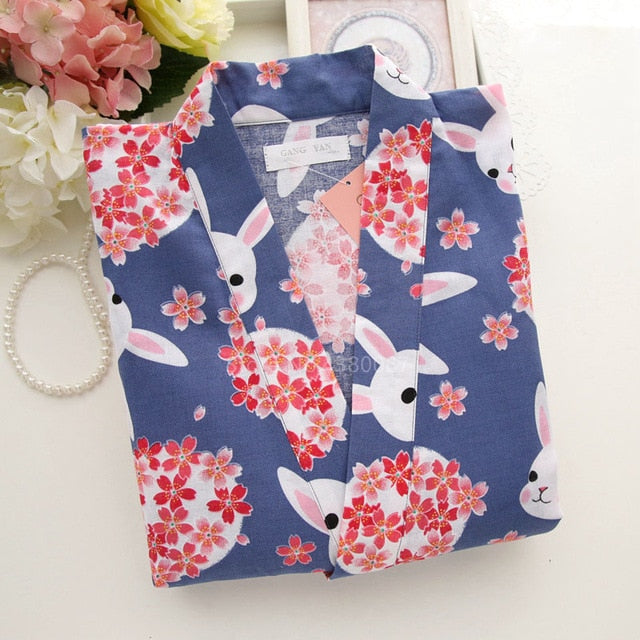 Kawaii Blue Sakura Bunny Kimono Lounge Set