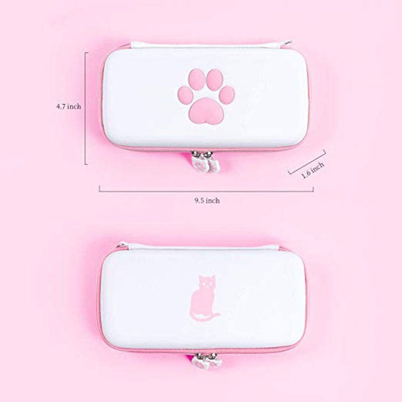 Kawaii White Nintendo Switch Cases with Paw Print and Cat Design