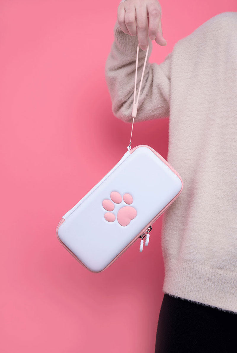 Kawaii White Nintendo Switch Case With Pnk Paw Print