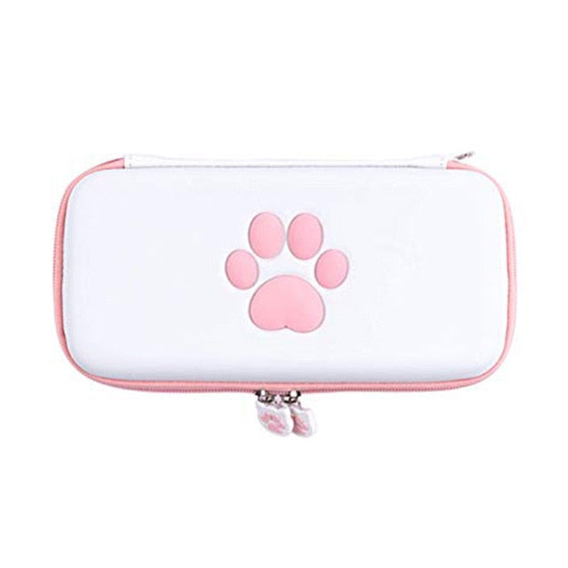 Kawaii White Nintendo Switch Case With Pink Paw Print