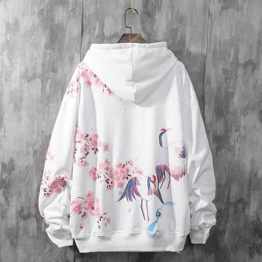Kawaii White Sakura Crane Hoodie