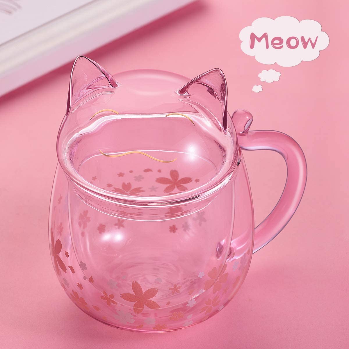 Kawaii Sakura Cat Glass Cup