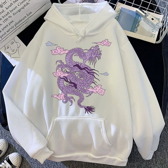 Kawaii White Sky Dragon Harajuku Hoodie