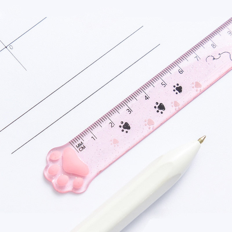 Kawaii Pink Transparent Cat Paw Ruler