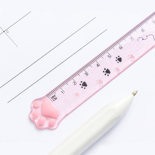 Kawaii Pink Transparent Cat Paw Ruler
