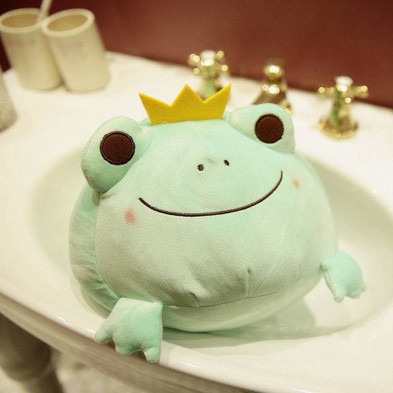 Kawaii Green Frog Prince Plushie in a Sink