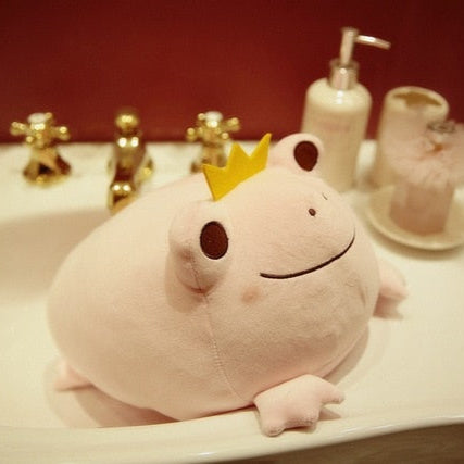 Kawaii Pink Frog Prince Plushie in a Sink