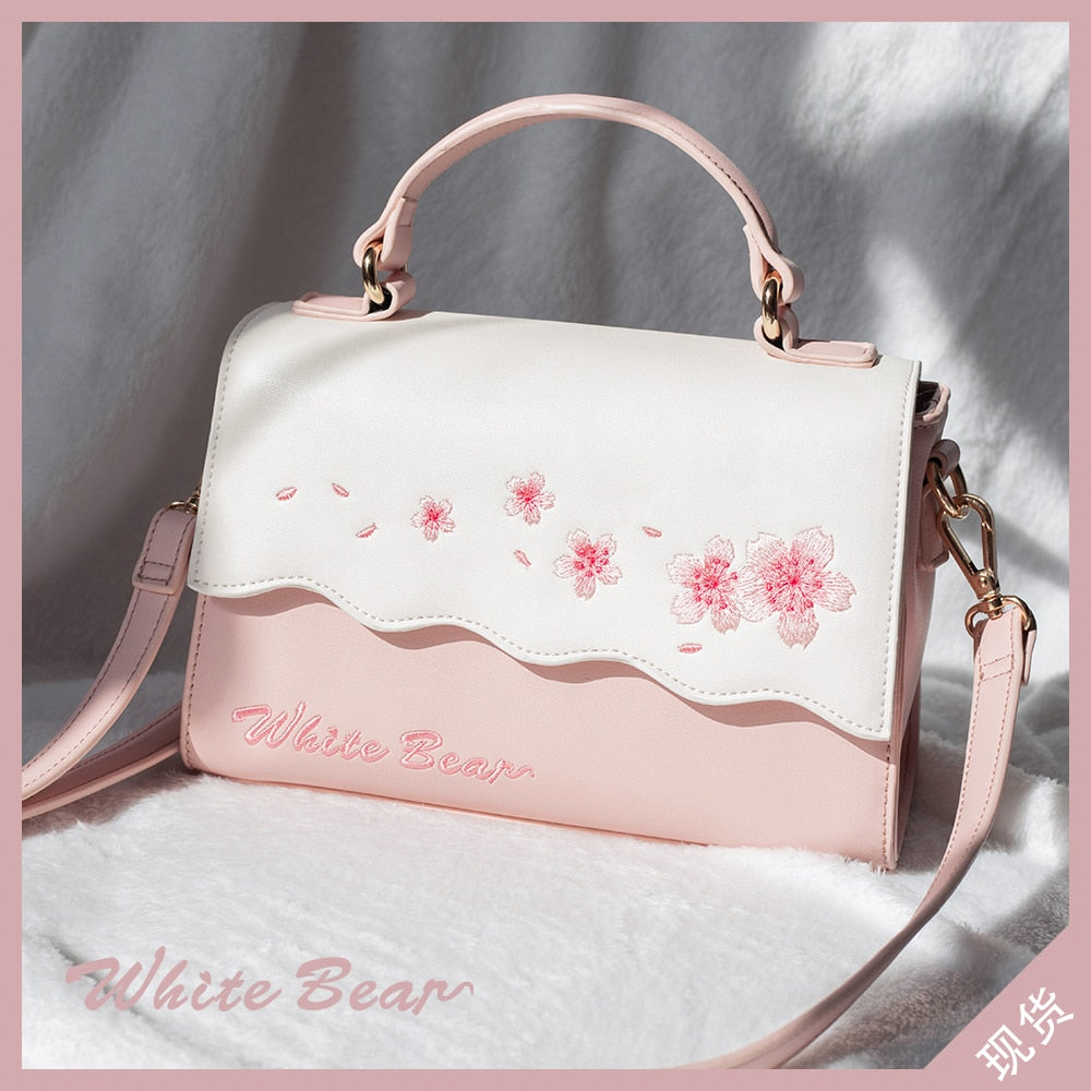Kawaii Cherry Blossom Embroidered Purse