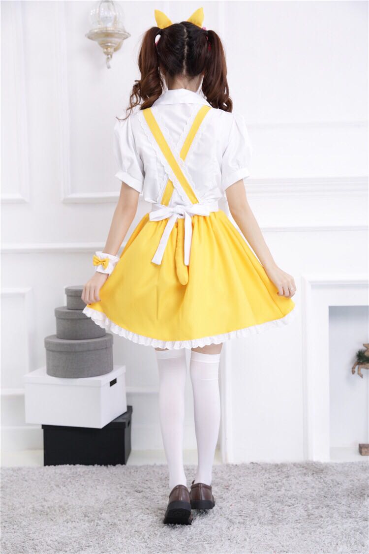 Back View of Kawaii Yellow Cat Overalls Dress