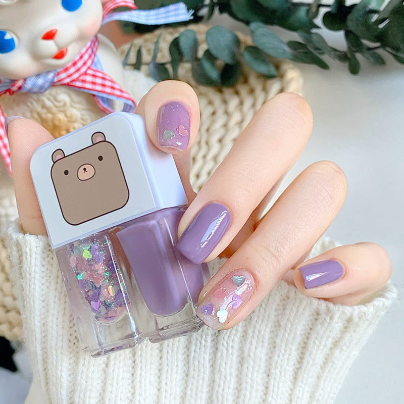 Purple adn Glitter Kawaii Nail Polish Combo Set