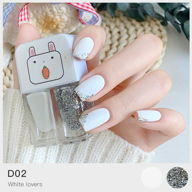 White and Glitter Kawaii Nail Polish Combo Set