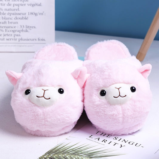 Kawaii Pink Alpaca Plush Slippers