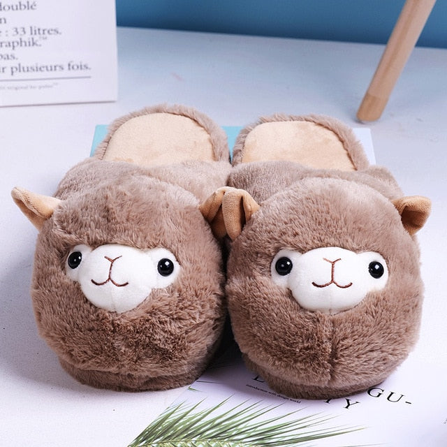 Kawaii Brown Alpaca Plush Slippers