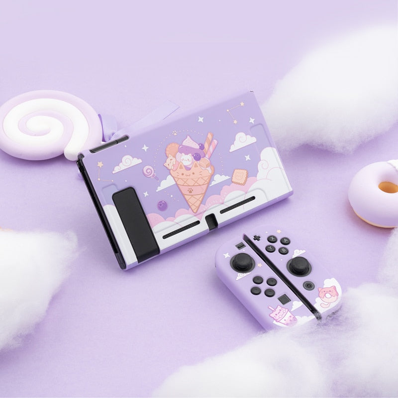Pastel Purple Nintendo Switch Cover with Ice Cream Cat Design