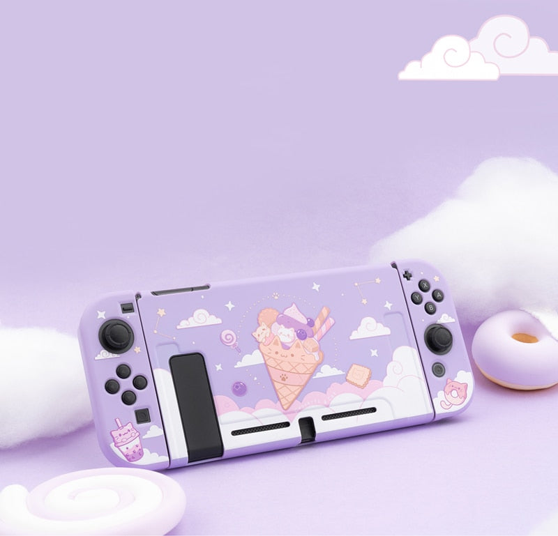 Pastel Purple Nintendo Switch Cover with Ice Cream Cat Design