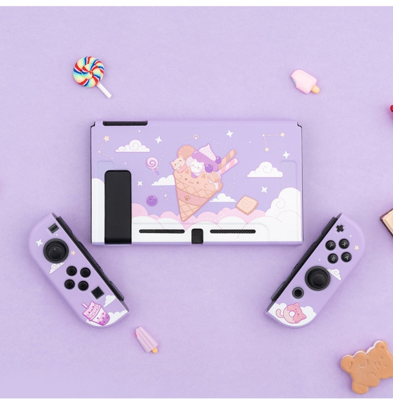 Pastel Purple Nintendo Switch Cover with Ice Cream Cat Design