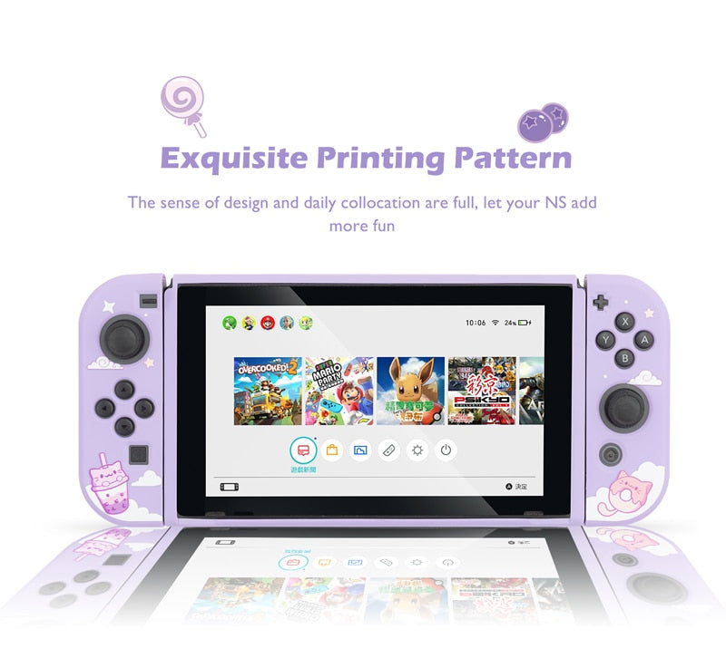 Pastel Purple Nintendo Switch Cover with Ice Cream Cat Design