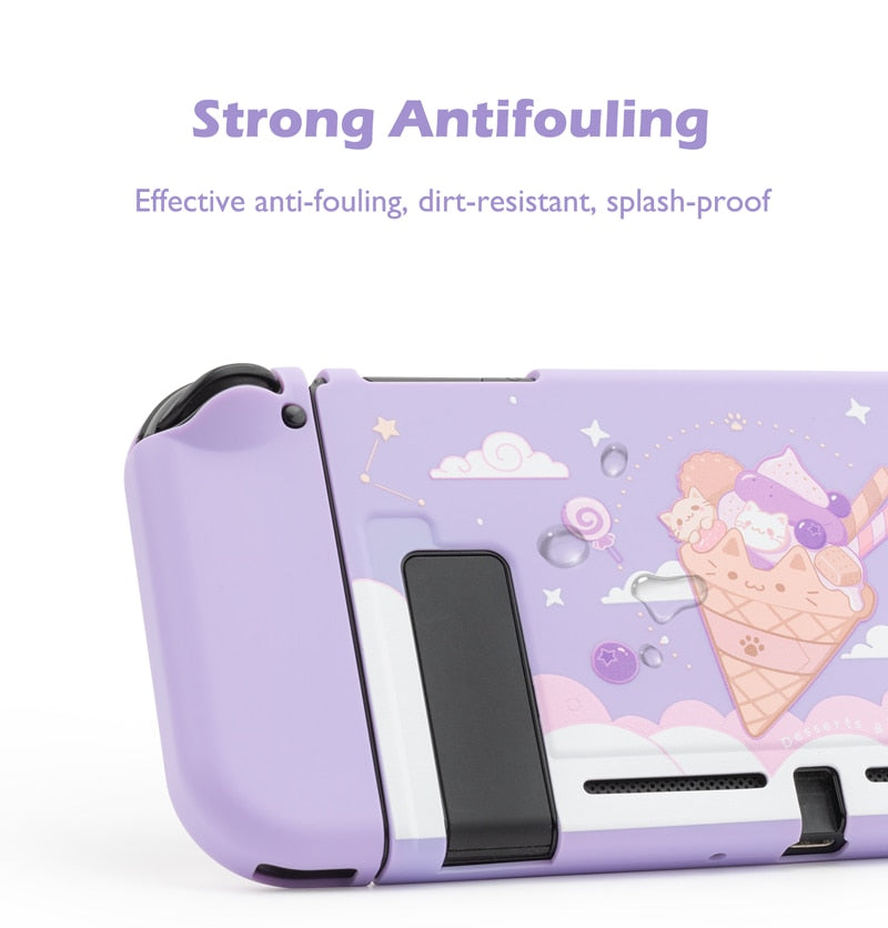 Pastel Purple Nintendo Switch Cover with Ice Cream Cat Design