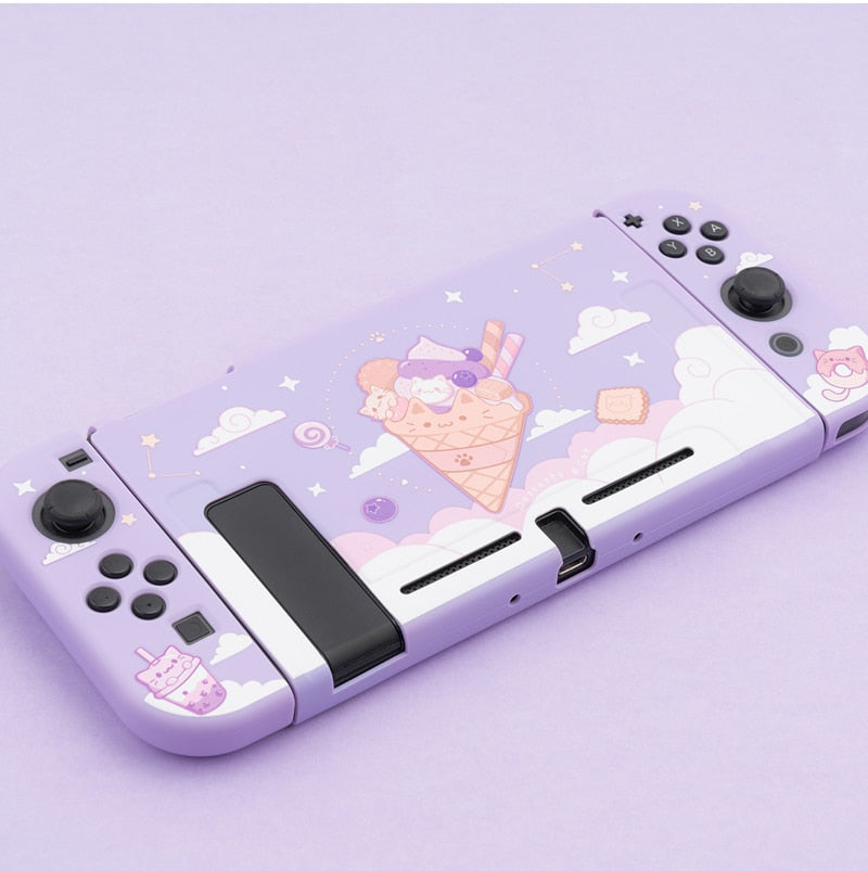 Pastel Purple Nintendo Switch Cover with Ice Cream Cat Design