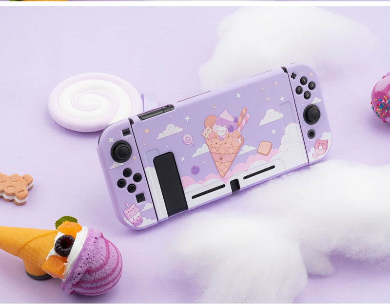 Pastel Purple Nintendo Switch Cover with Ice Cream Cat Design