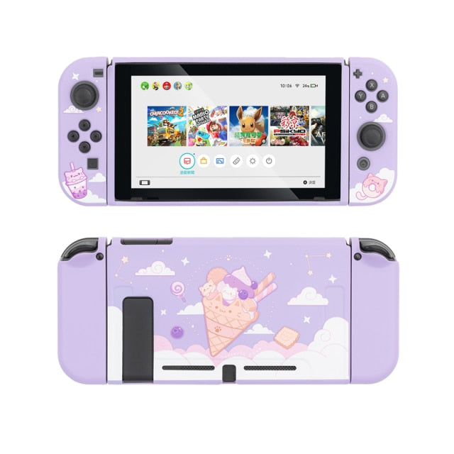 Pastel Purple Kawaii Ice Cream Cat Nintendo Switch Soft Cover