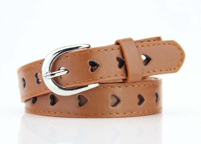 Kawaii Heart-Shaped Eyelet Waist Belt in Brown