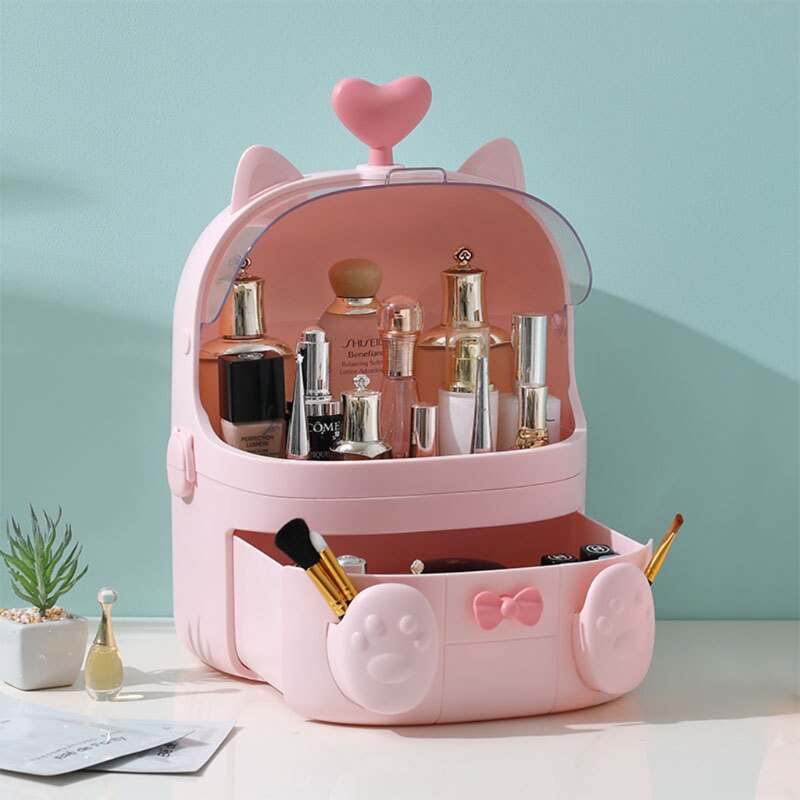 Kawaii Pink Cat Makeup Storage Box