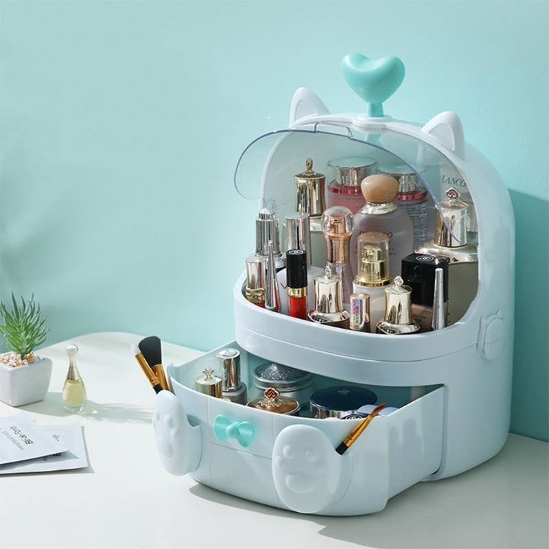 Kawaii Blue Cat Makeup Storage Box