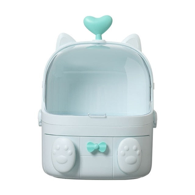 Kawaii Blue Cat Makeup Storage Box