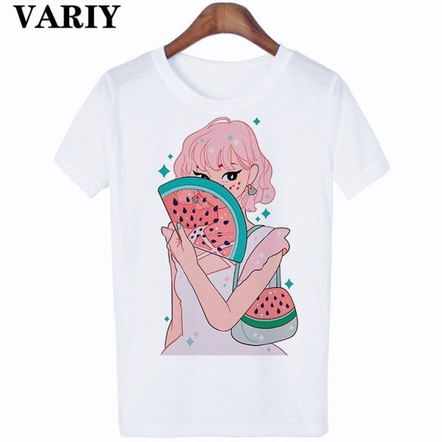 Kawaii Watermelon Fan Girl T-Shirt