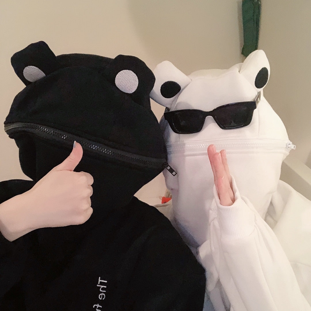 Kawaii Black and White Frog Hoodie