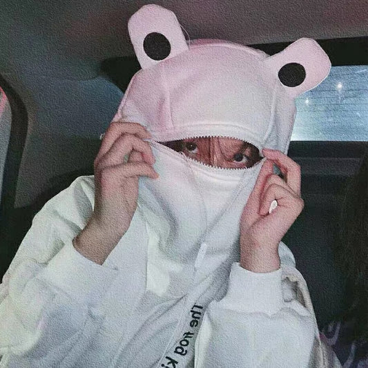 Model Wearing Kawaii White Frog Hoodie