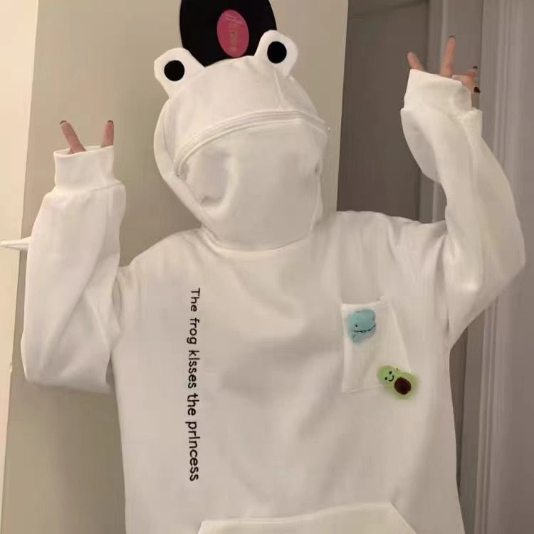 Kawaii White Frog Hoodie