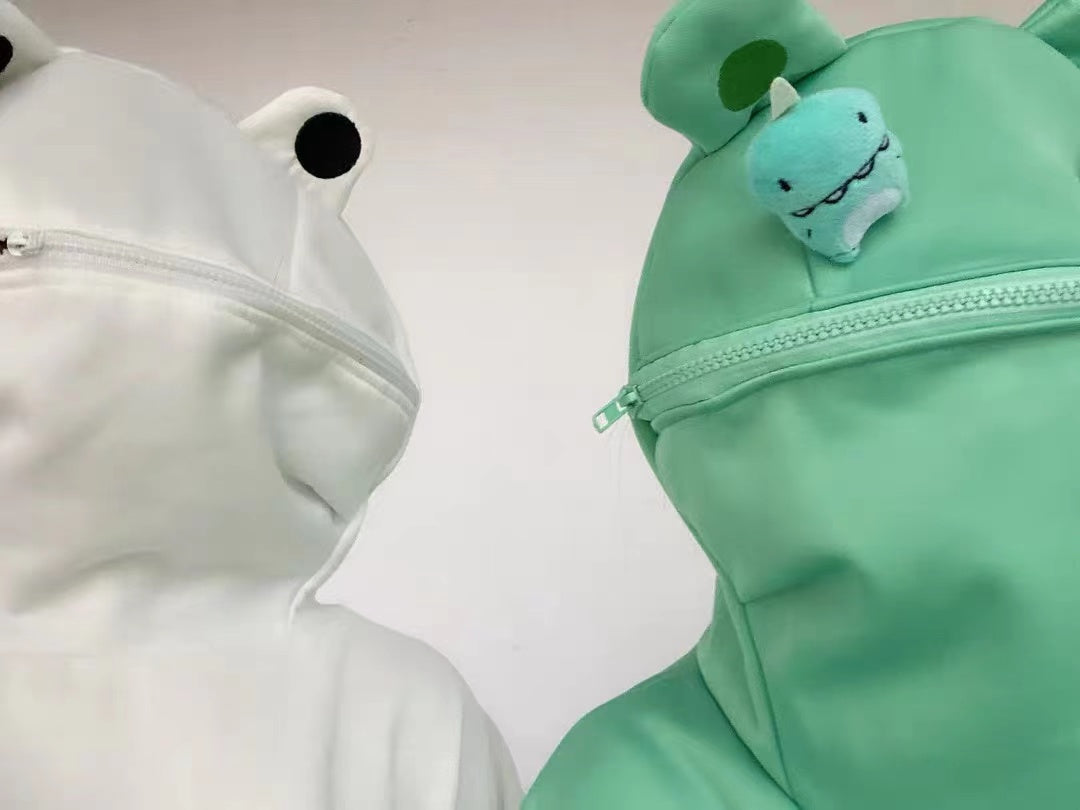 White and Green Kawaii Frog Hoodies