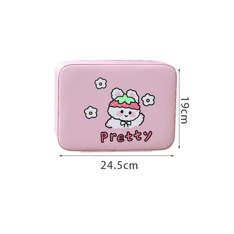 Kawaii Strawberry Bunny Pink Makeup Storage Cases