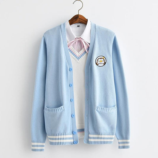 Kawaii Blue Penguin Knit Cardigan