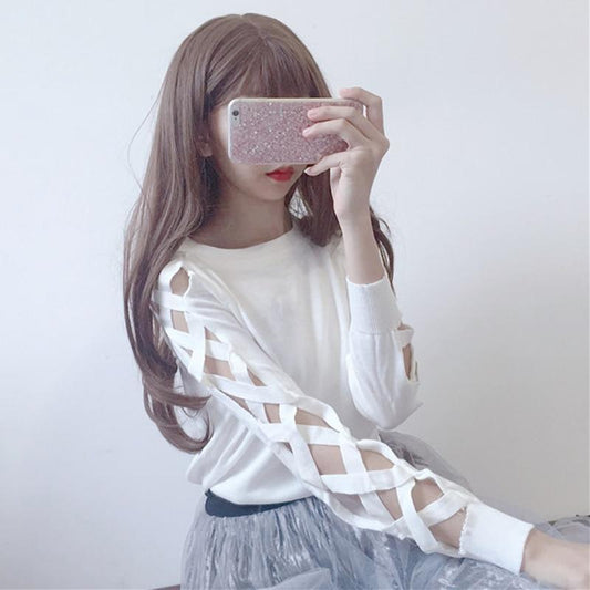 Kawaii White Cross-Sleeve Shirt
