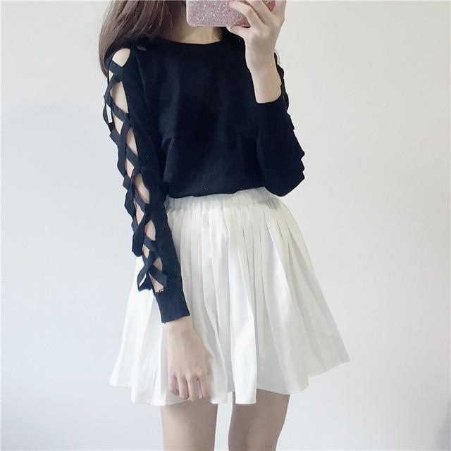 Kawaii Black Cross-Sleeve Shirt