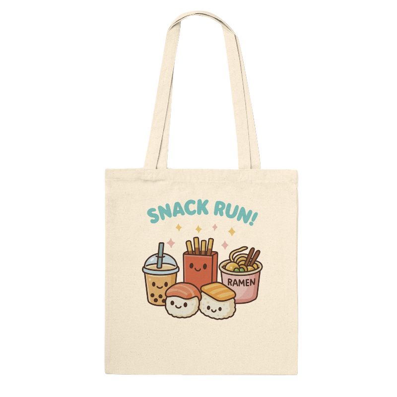 Kawaii Snack Run Tote Bag in Natural Color