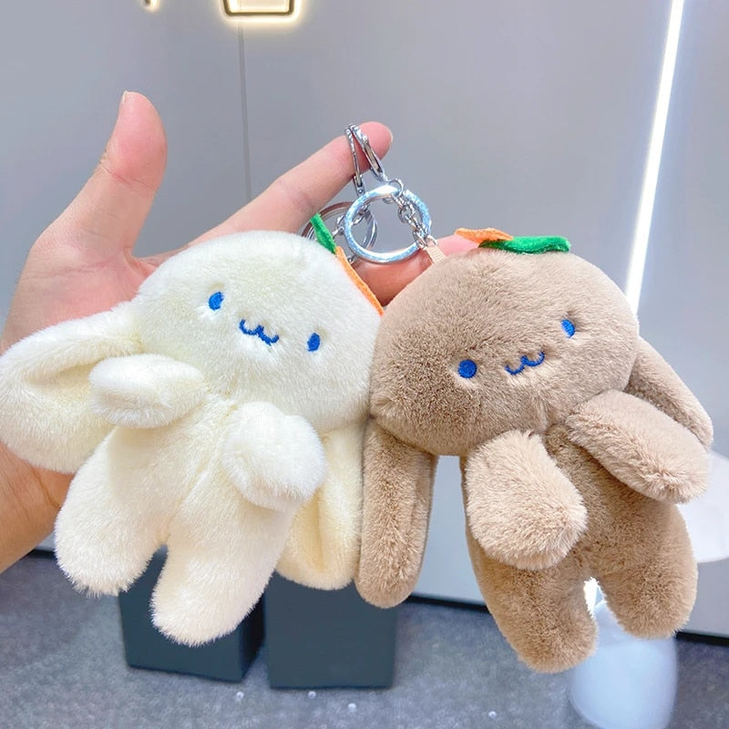 Kawaii White and Brown Plush Bunny Keychains